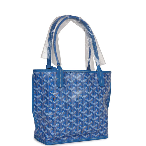 Goyard Goyardine Blue Anjou Mini Reversible Tote Bag Palladium Hardware