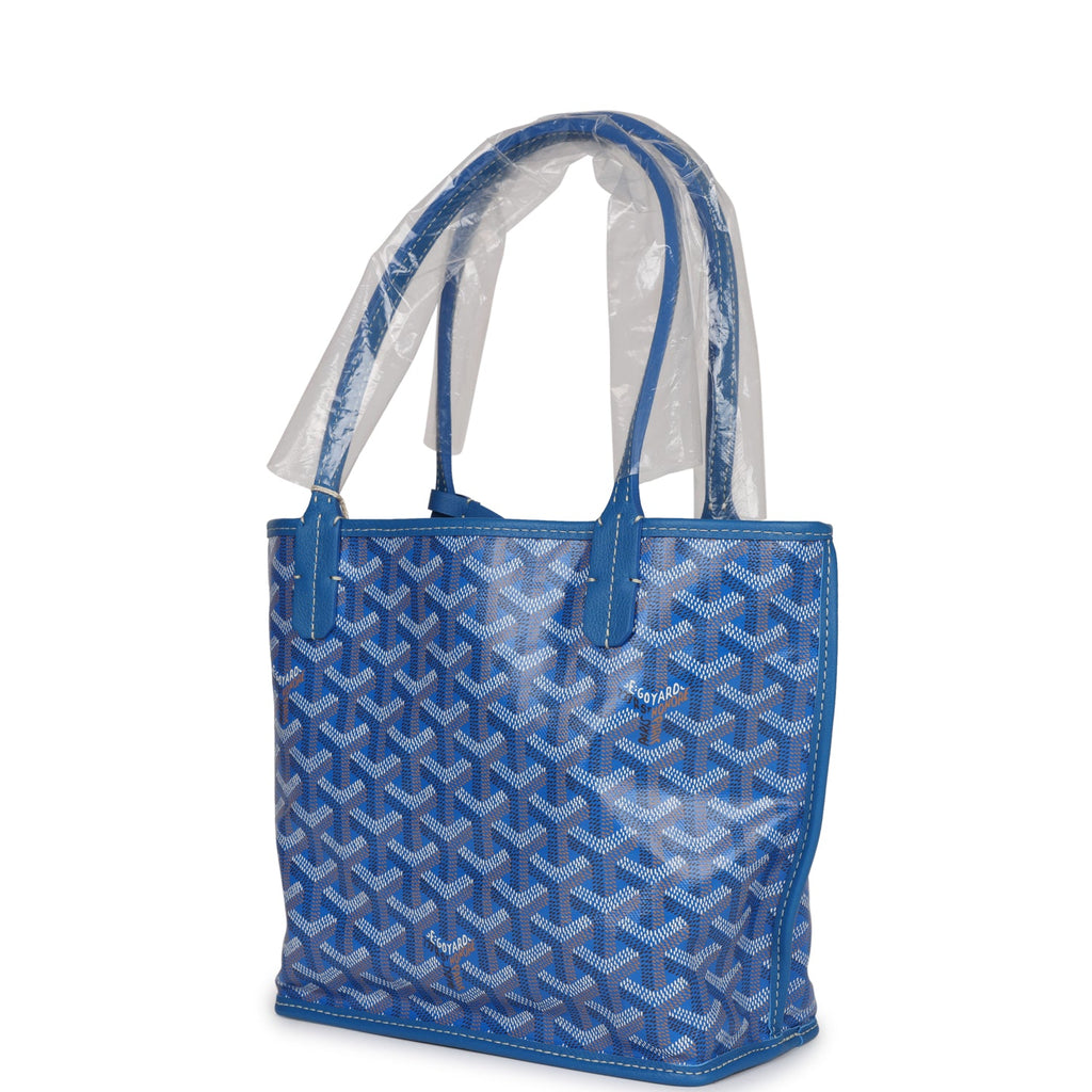 Goyard Goyardine Blue Anjou Mini Reversible Tote Bag Palladium