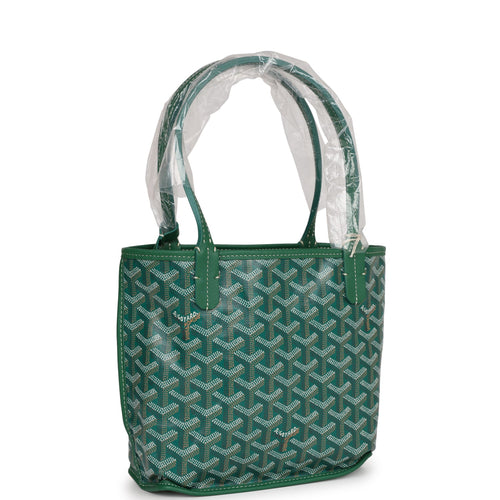 Goyard Goyardine Green Anjou Mini Reversible Tote Bag Palladium Hardware