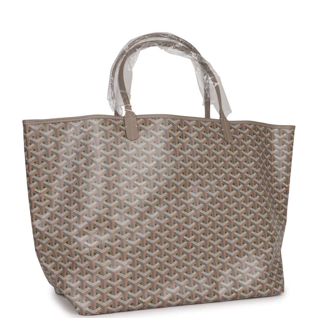 Goyard Goyardine Greige and Green Louis GM Tote Bag Palladium Hardware Taupe/Green New or Never Worn Canvas