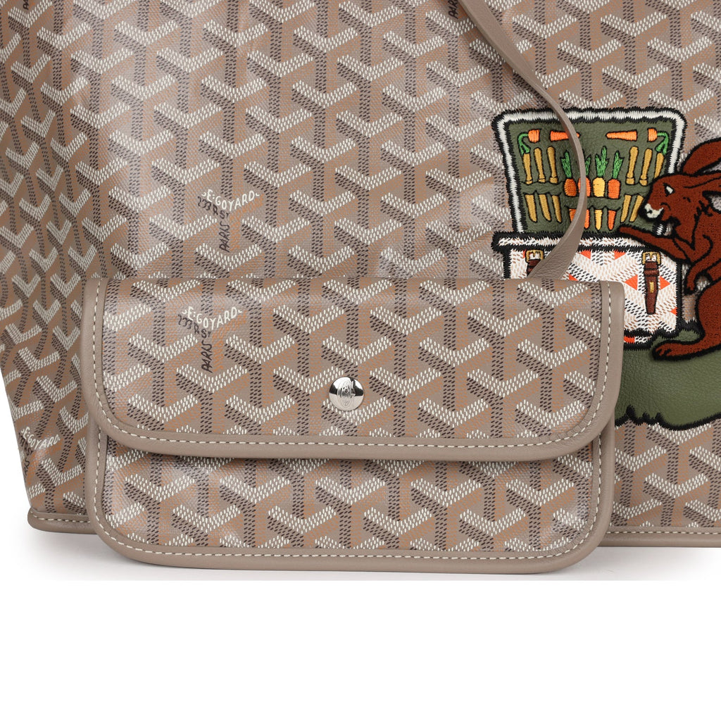Goyard Goyardine Greige Anjou PM Embroidered Bunny Khaki Bag