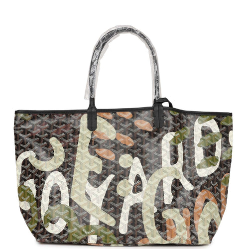 Goyard Limited Edition Black Goyardine Canvas Green Lettres Camouflage St. Louis PM Tote Bag Palladium Hardware