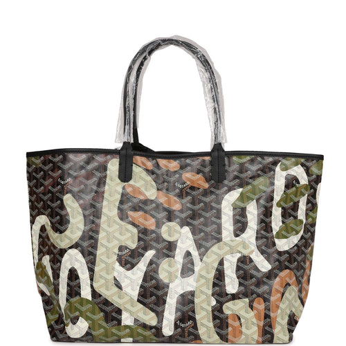 Goyard Limited Edition Black Goyardine Canvas Green Lettres Camouflage St. Louis PM Tote Bag Palladium Hardware
