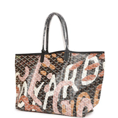 Goyard Limited Edition Black Goyardine Canvas Pink Lettres Camouflage Saint Louis PM Tote Bag Palladium Hardware