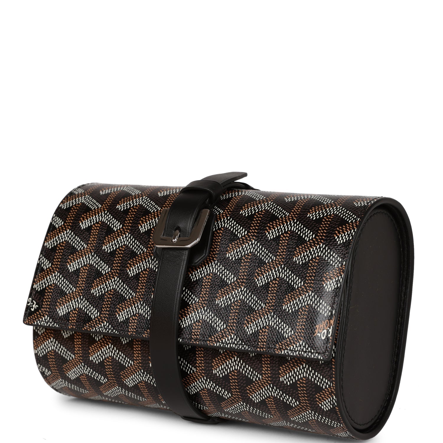 Goyard Double Travel Watch Case Black Goyardine Canvas Palladium Hardw