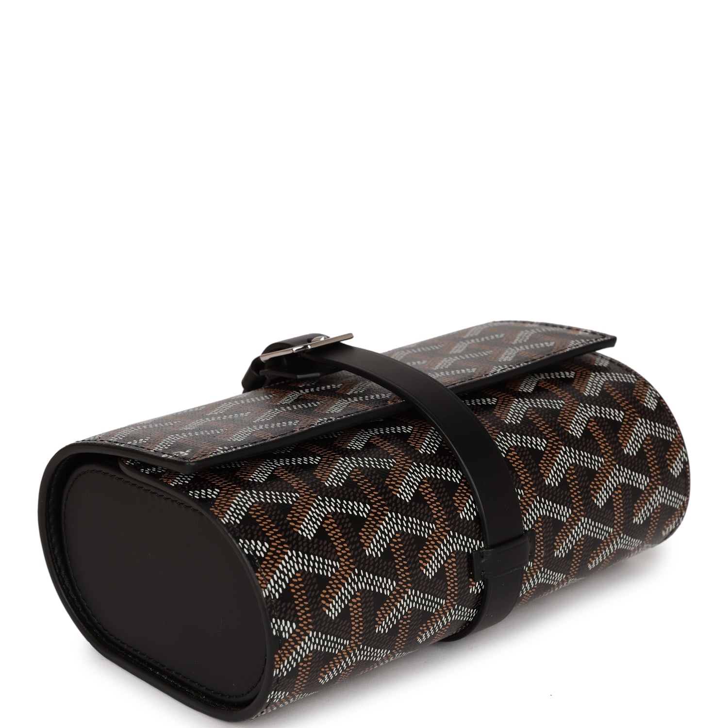 Goyard Double Travel Watch Case Black Goyardine Canvas Palladium Hardw