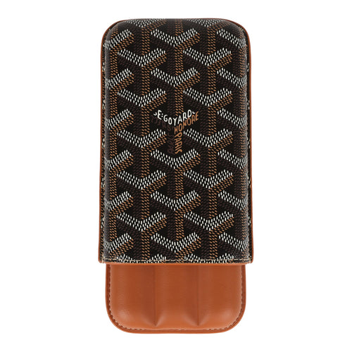Goyard Churchill Triple Cigar Holder Black and Brown Goyardine Canvas