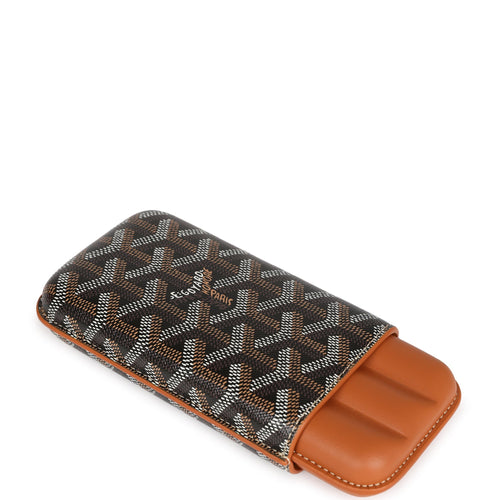 Goyard Churchill Triple Cigar Holder Black and Brown Goyardine Canvas