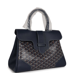 Goyard Saigon Tote Navy Blue Goyardine Canvas Palladium Hardware