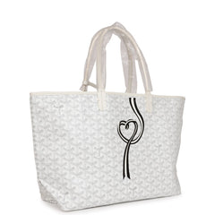 Goyard Goyardine White Hand-Painted Coeur Ruban St. Louis PM Tote Bag Palladium Hardware