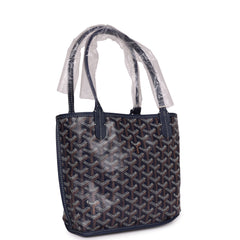 Goyard Goyardine Anjou Navy Mini Tote Bag Palladium Hardware