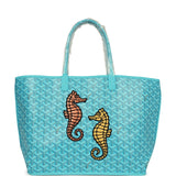 Goyard Goyardine Turquoise Anjou PM Embroidered Seahorse Bag Palladium Hardware