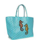 Goyard Goyardine Turquoise Anjou PM Embroidered Seahorse Bag Palladium Hardware