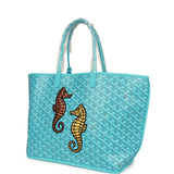 Goyard Goyardine Turquoise Anjou PM Embroidered Seahorse Bag Palladium Hardware