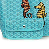 Goyard Goyardine Turquoise Anjou PM Embroidered Seahorse Bag Palladium Hardware