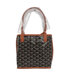 Goyard Goyardine Black/Tan Anjou Mini Reversible Tote Bag Palladium Hardware