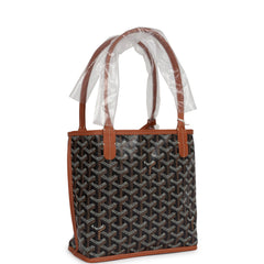 Goyard Goyardine Black/Tan Anjou Mini Reversible Tote Bag Palladium Hardware