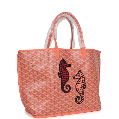 Goyard Goyardine Coral Anjou PM Embroidered Seahorse Bag Palladium Hardware