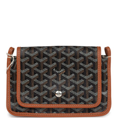 Goyard Plumet Pocket Wallet Black and Brown Goyardine Palladium Hardware