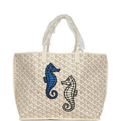 Goyard Goyardine Sand Anjou PM Embroidered Seahorse Bag Palladium Hardware