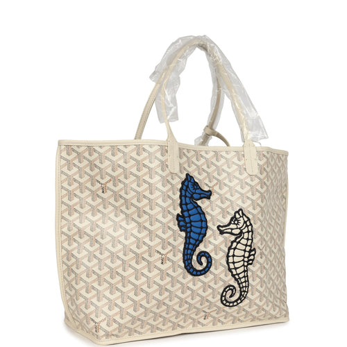 Goyard Goyardine Sand Anjou PM Embroidered Seahorse Bag Palladium Hardware