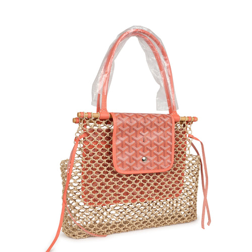 Goyard Aligre Bag Raffia Net with Coral Goyardine Palladium Hardware