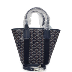 Goyard Goyardine Belharra PM Navy Blue Tote Palladium Hardware
