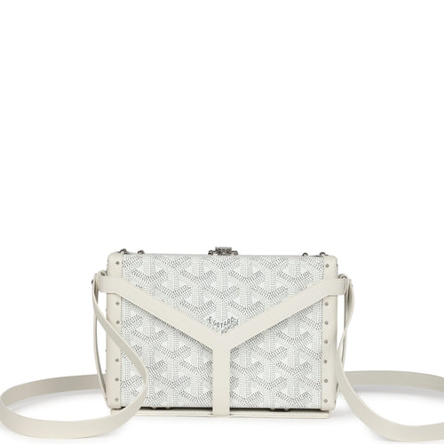 Goyard Goyardine Canvas White Minaudière Trunk Bag Palladium Hardware