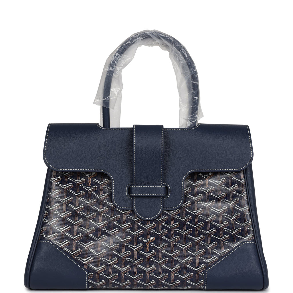 Goyard Saigon Tote Navy Blue Goyardine Canvas Palladium Hardware Blue New Canvas