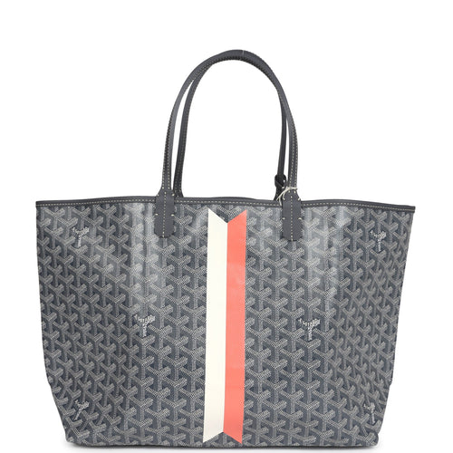 Goyard Goyardine Canvas Grey Hand Painted Stripes Saint Louis PM Tote Palladium Hardware