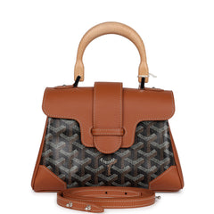 Goyard Saigon Souple Mini Bag Black and Brown Goyardine Canvas Palladium Hardware