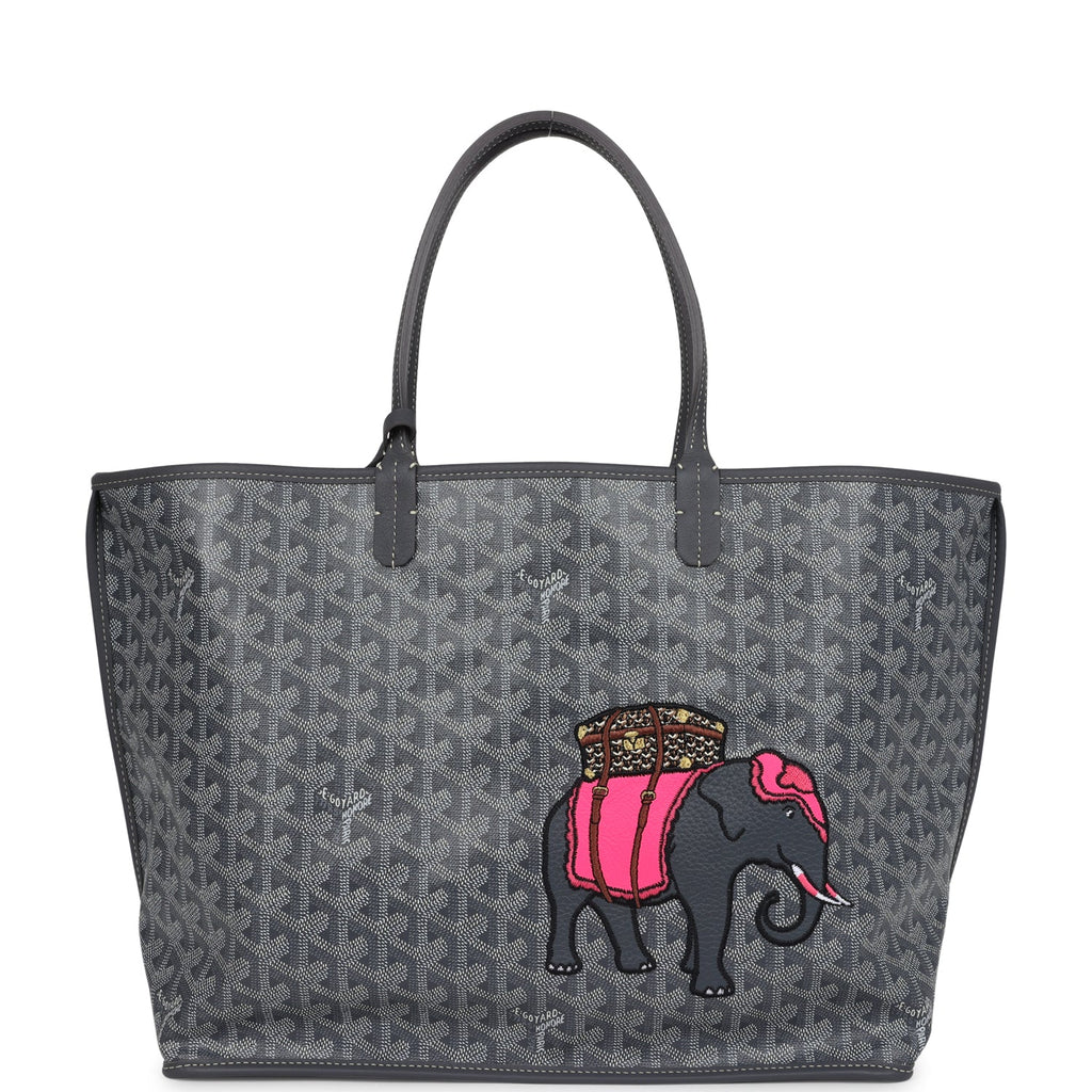 Goyard Goyardine Grey Anjou PM Embroidered Elephant Tote Palladium Har