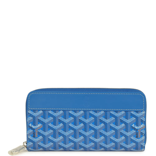 Goyard Goyardine Canvas Sky Blue Matignon GM Wallet Palladium Hardware
