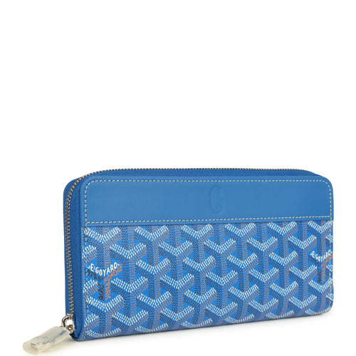 Goyard Goyardine Canvas Sky Blue Matignon GM Wallet Palladium Hardware