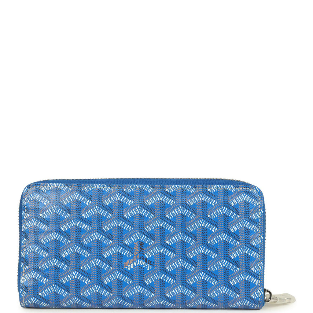 Goyard Goyardine Canvas Sky Blue Matignon GM Wallet Palladium Hardware