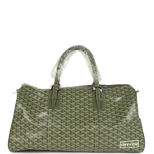 Goyard Boston 50 Bag Khaki Goyardine Canvas & Cervon Calfskin Palladium Hardware