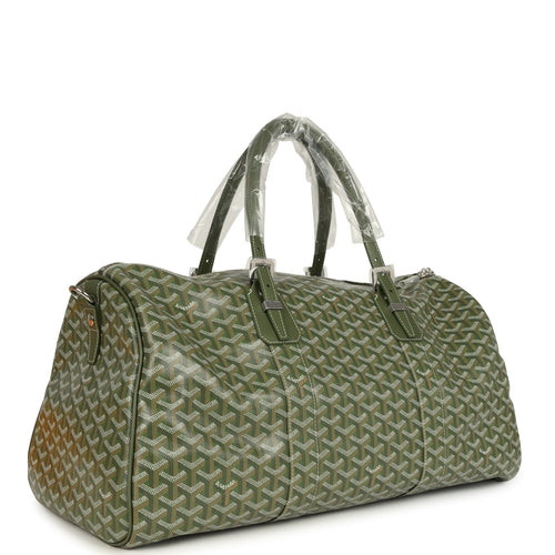 Goyard Boston 50 Bag Khaki Goyardine Canvas & Cervon Calfskin Palladium Hardware