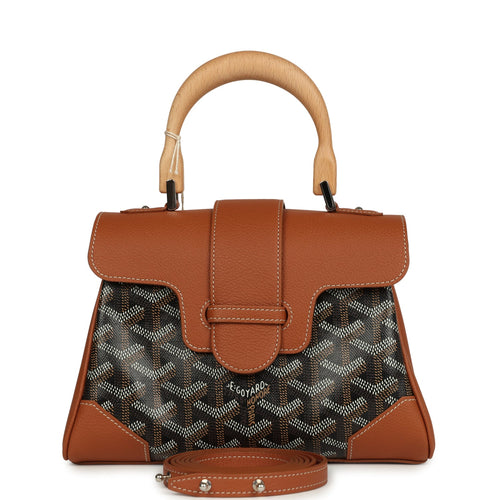 Goyard Saigon Souple Mini Bag Black and Brown Goyardine Canvas Palladium Hardware