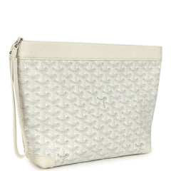 Goyard Goyardine Canvas White Conti Pouch Palladium Hardware