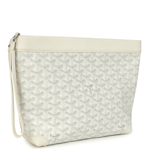 Goyard Goyardine Canvas White Conti Pouch Palladium Hardware