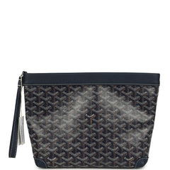 Goyard Goyardine Canvas Navy Blue Conti Pouch Palladium Hardware