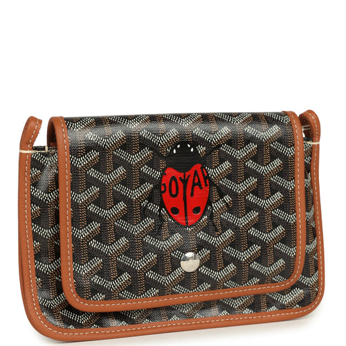 Goyard Goyardine Canvas Black and Tan Ladybug Plumet Pocket Wallet Palladium Hardware