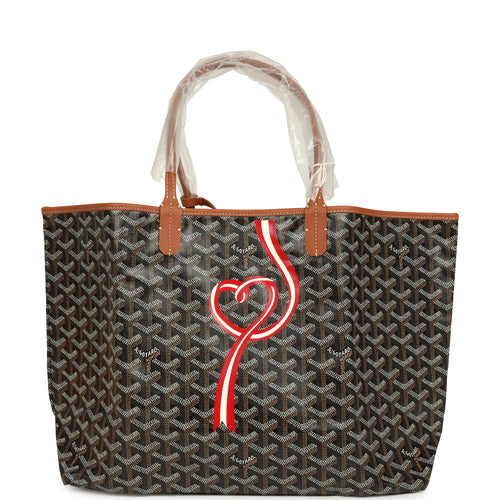 Goyard Goyardine Canvas Black and Brown Hand-Painted Coeur Ruban Saint Louis PM Tote Palladium Hardware