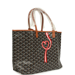 Goyard Goyardine Canvas Black and Brown Hand-Painted Coeur Ruban Saint Louis PM Tote Palladium Hardware