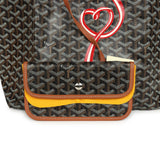 Goyard Goyardine Canvas Black and Brown Hand-Painted Coeur Ruban Saint Louis PM Tote Palladium Hardware