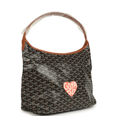 Goyard Goyardine Canvas Black and Brown Hand-Painted Heart Boheme Hobo Palladium Hardware