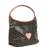 Goyard Goyardine Canvas Black and Brown Hand-Painted Heart Boheme Hobo PM Palladium Hardware