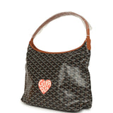 Goyard Goyardine Canvas Black and Brown Hand-Painted Heart Boheme Hobo PM Palladium Hardware