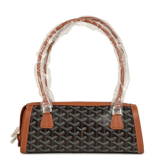 Goyard Goyardine Canvas Bonbonnière Bag Black and Brown Chevroches Calfskin Palladium Hardware