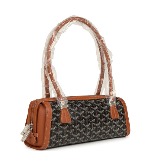 Goyard Goyardine Canvas Bonbonnière Bag Black and Brown Chevroches Calfskin Palladium Hardware